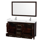 Wyndham Sheffield 60" Double Bathroom Vanity In Espresso with White Cultured Marble Countertop Undermount Square Sinks and 58" Mirror WCS141460DESWCUNSM58