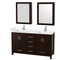 Wyndham Sheffield 60" Double Bathroom Vanity In Espresso With White Cultured Marble Countertop Undermount Square Sinks And Medicine Cabinets WCS141460DESWCUNSMED
