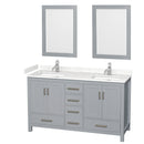 Wyndham Sheffield 60" Double Bathroom Vanity In Gray With Carrara Cultured Marble Countertop Undermount Square Sinks And 24" Mirrors WCS141460DGYC2UNSM24