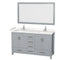 Wyndham Sheffield 60" Double Bathroom Vanity In Gray With Carrara Cultured Marble Countertop Undermount Square Sinks And 58" Mirror WCS141460DGYC2UNSM58