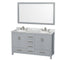 Wyndham Sheffield 60" Double Bathroom Vanity In Gray With White Carrara Marble Countertop Undermount Oval Sinks And 58" Mirror WCS141460DGYCMUNOM58