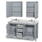 Wyndham Sheffield 60" Double Bathroom Vanity In Gray with White Carrara Marble Countertop Undermount Oval Sinks and Medicine Cabinets WCS141460DGYCMUNOMED