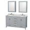 Wyndham Sheffield 60" Double Bathroom Vanity In Gray With White Carrara Marble Countertop Undermount Oval Sinks And Medicine Cabinets WCS141460DGYCMUNOMED