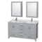 Wyndham Sheffield 60" Double Bathroom Vanity In Gray With White Carrara Marble Countertop Undermount Square Sinks And Medicine Cabinets WCS141460DGYCMUNSMED