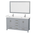 Wyndham Sheffield 60" Double Bathroom Vanity In Gray With White Cultured Marble Countertop Undermount Square Sinks And 58" Mirror WCS141460DGYWCUNSM58