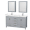 Wyndham Sheffield 60" Double Bathroom Vanity In Gray With White Cultured Marble Countertop Undermount Square Sinks And Medicine Cabinets WCS141460DGYWCUNSMED