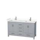 Wyndham Sheffield 60" Double Bathroom Vanity In Gray With White Cultured Marble Countertop Undermount Square Sinks And No Mirror WCS141460DGYWCUNSMXX