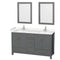 Wyndham Sheffield 60" Double Bathroom Vanity In Dark Gray With Carrara Cultured Marble Countertop Undermount Square Sinks And 24" Mirrors WCS141460DKGC2UNSM24