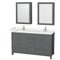 Wyndham Sheffield 60" Double Bathroom Vanity In Dark Gray With Carrara Cultured Marble Countertop Undermount Square Sinks And Medicine Cabinets WCS141460DKGC2UNSMED