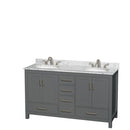 Wyndham Sheffield 60" Double Bathroom Vanity In Dark Gray With White Carrara Marble Countertop Undermount Oval Sinks And No Mirror WCS141460DKGCMUNOMXX