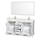 Wyndham Sheffield 60" Double Bathroom Vanity In White with Carrara Cultured Marble Countertop Undermount Square Sinks and 58" Mirror WCS141460DWHC2UNSM58