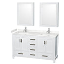 Wyndham Sheffield 60" Double Bathroom Vanity In White With Carrara Cultured Marble Countertop Undermount Square Sinks And Medicine Cabinets WCS141460DWHC2UNSMED