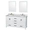 Wyndham Sheffield 60" Double Bathroom Vanity In White White Carrara Marble Countertop Undermount Oval Sinks And 24" Mirrors WCS141460DWHCMUNOM24