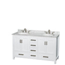 Wyndham Sheffield 60" Double Bathroom Vanity In White White Carrara Marble Countertop Undermount Oval Sinks and Medicine Cabinets WCS141460DWHCMUNOMED