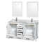 Wyndham Sheffield 60" Double Bathroom Vanity In White White Carrara Marble Countertop Undermount Square Sinks and 24" Mirrors WCS141460DWHCMUNSM24