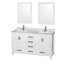 Wyndham Sheffield 60" Double Bathroom Vanity In White White Carrara Marble Countertop Undermount Square Sinks And 24" Mirrors WCS141460DWHCMUNSM24