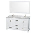 Wyndham Sheffield 60" Double Bathroom Vanity In White White Carrara Marble Countertop Undermount Square Sinks And 58" Mirror WCS141460DWHCMUNSM58