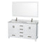 Wyndham Sheffield 60" Double Bathroom Vanity In White White Carrara Marble Countertop Undermount Square Sinks And 58" Mirror WCS141460DWHCMUNSM58