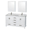 Wyndham Sheffield 60" Double Bathroom Vanity In White White Carrara Marble Countertop Undermount Square Sinks And Medicine Cabinets WCS141460DWHCMUNSMED