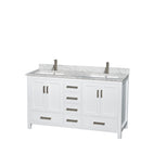 Wyndham Sheffield 60" Double Bathroom Vanity In White White Carrara Marble Countertop Undermount Square Sinks And No Mirror WCS141460DWHCMUNSMXX