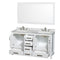 Wyndham Sheffield 60" Double Bathroom Vanity In White White Carrara Marble Countertop Undermount Square Sinks 3-Hole and 58" Mirror WCS141460DWHCMUS3M58