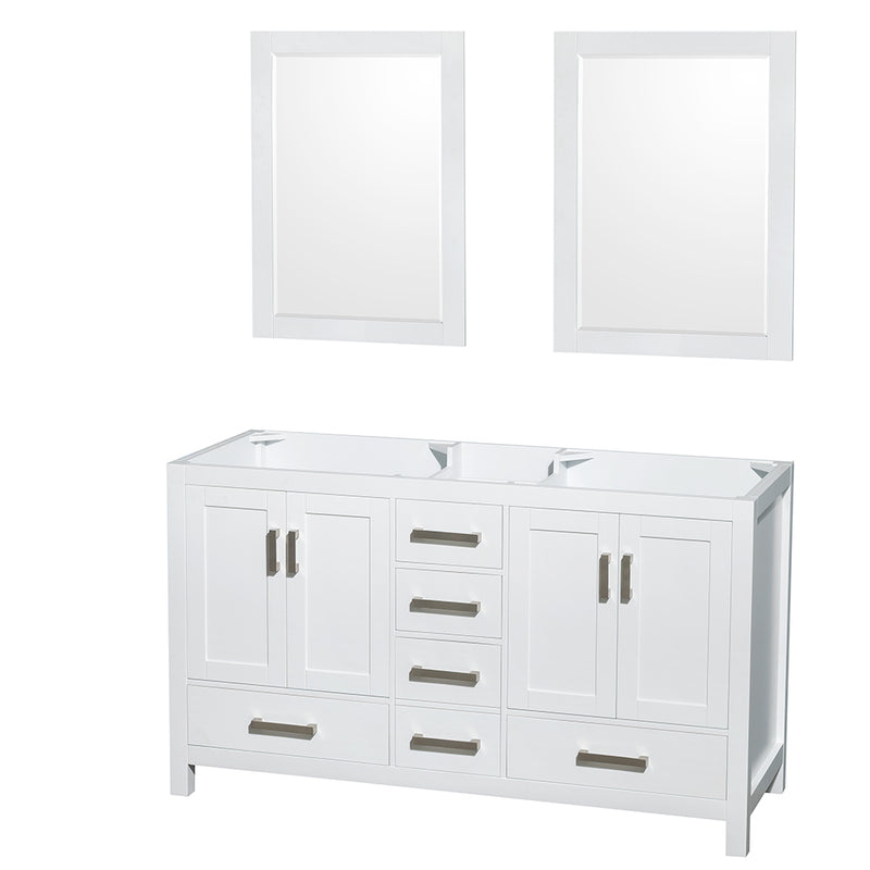 Wyndham Sheffield 60" Double Bathroom Vanity In White No Countertop No Sinks And 24" Mirrors WCS141460DWHCXSXXM24