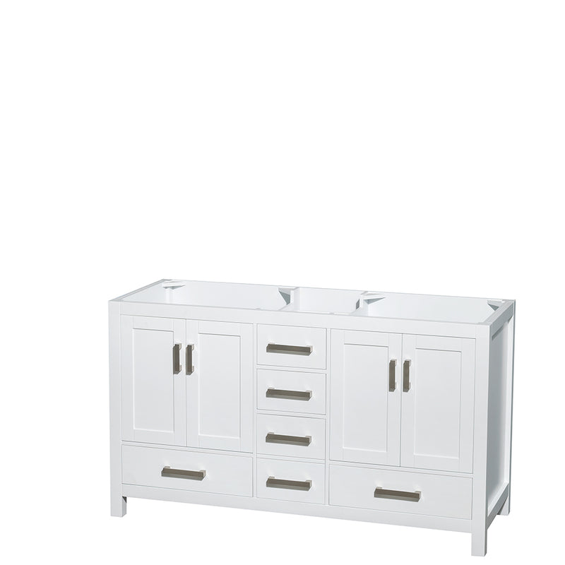 Wyndham Sheffield 60" Double Bathroom Vanity In White White Carrara Marble Countertop Undermount Oval Sinks and 58" Mirror WCS141460DWHCMUNOM58