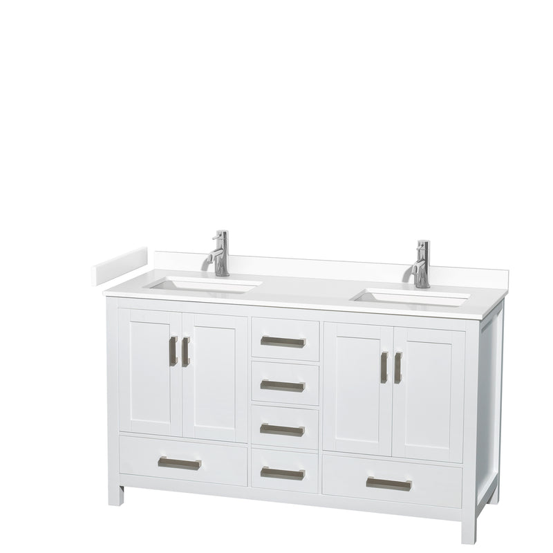 Wyndham Sheffield 60" Double Bathroom Vanity In White With White Cultured Marble Countertop Undermount Square Sinks And No Mirror WCS141460DWHWCUNSMXX