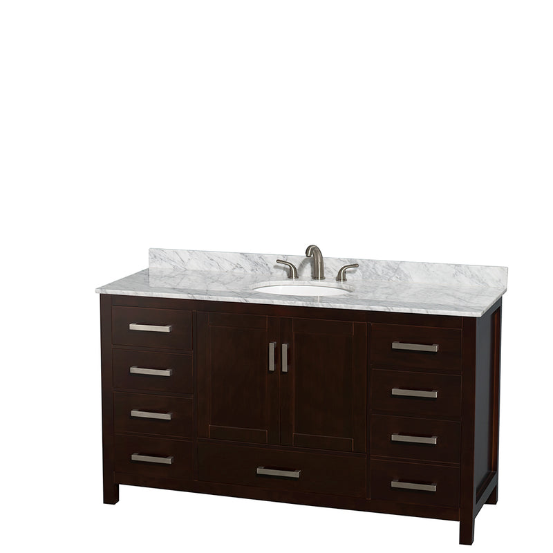 Wyndham Sheffield 60" Single Bathroom Vanity In Espresso White Carrara Marble Countertop Undermount Oval Sink and 58" Mirror WCS141460SESCMUNOM58