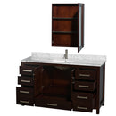 Wyndham Sheffield 60" Single Bathroom Vanity In Espresso White Carrara Marble Countertop Undermount Square Sink and Medicine Cabinet WCS141460SESCMUNSMED