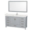 Wyndham Sheffield 60" Single Bathroom Vanity In Gray With Carrara Cultured Marble Countertop Undermount Square Sink And 58" Mirror WCS141460SGYC2UNSM58