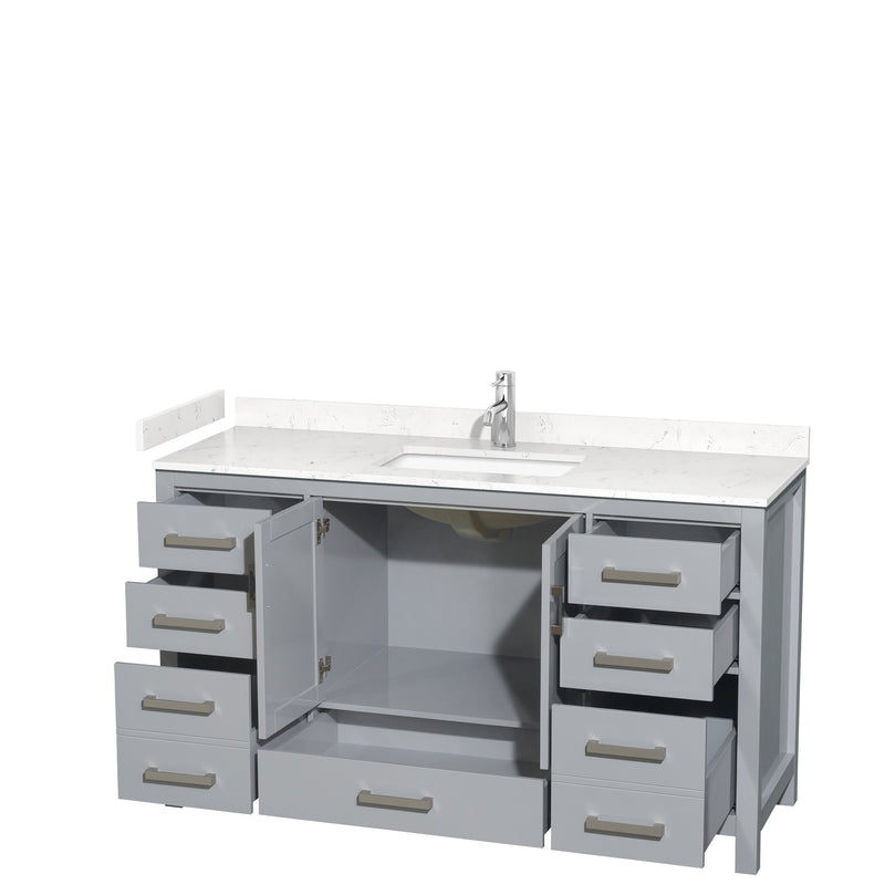 Wyndham Sheffield 60" Single Bathroom Vanity In Gray with Carrara Cultured Marble Countertop Undermount Square Sink and No Mirror WCS141460SGYC2UNSMXX