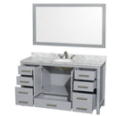 Wyndham Sheffield 60" Single Bathroom Vanity In Gray with White Carrara Marble Countertop Undermount Oval Sink and 58" Mirror WCS141460SGYCMUNOM58