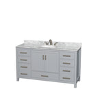 Wyndham Sheffield 60" Single Bathroom Vanity In Gray With White Carrara Marble Countertop Undermount Oval Sink And No Mirror WCS141460SGYCMUNOMXX