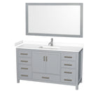 Wyndham Sheffield 60" Single Bathroom Vanity In Gray With White Cultured Marble Countertop Undermount Square Sink And 58" Mirror WCS141460SGYWCUNSM58