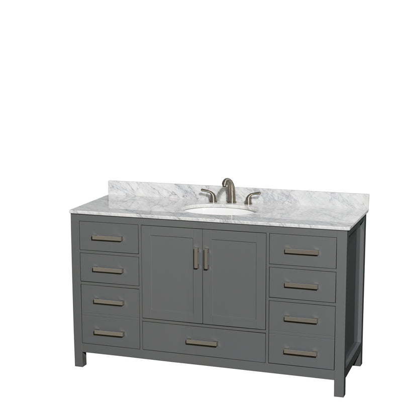 Wyndham Sheffield 60" Single Bathroom Vanity In Dark Gray With White Carrara Marble Countertop Undermount Oval Sink And No Mirror WCS141460SKGCMUNOMXX