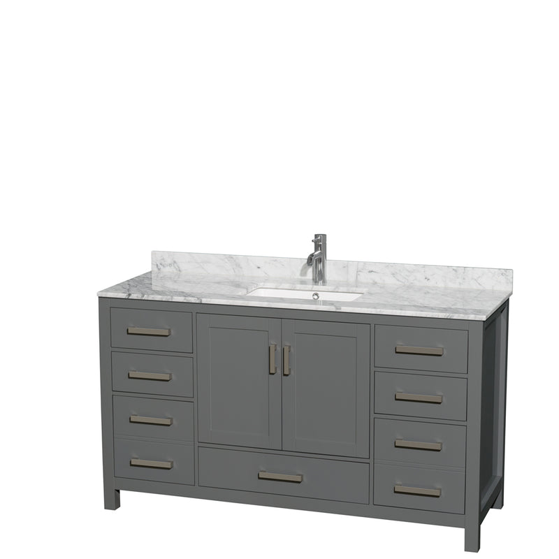 Wyndham Sheffield 60" Single Bathroom Vanity In Dark Gray With White Carrara Marble Countertop Undermount Square Sink And No Mirror WCS141460SKGCMUNSMXX