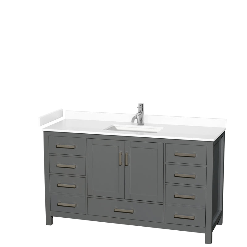 Wyndham Sheffield 60" Single Bathroom Vanity In Dark Gray With White Cultured Marble Countertop Undermount Square Sink And No Mirror WCS141460SKGWCUNSMXX