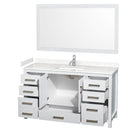 Wyndham Sheffield 60" Single Bathroom Vanity In White with Carrara Cultured Marble Countertop Undermount Square Sink and 58" Mirror WCS141460SWHC2UNSM58