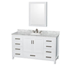 Wyndham Sheffield 60" Single Bathroom Vanity In White White Carrara Marble Countertop Undermount Oval Sink And Medicine Cabinet WCS141460SWHCMUNOMED