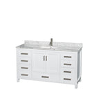 Wyndham Sheffield 60" Single Bathroom Vanity In White White Carrara Marble Countertop Undermount Square Sink and 58" Mirror WCS141460SWHCMUNSM58