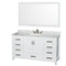 Wyndham Sheffield 60" Single Bathroom Vanity In White White Carrara Marble Countertop Undermount Square Sink (3-Hole) And 58" Mirror WCS141460SWHCMUS3M58