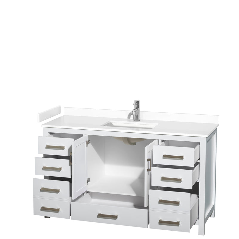 Wyndham Sheffield 60" Single Bathroom Vanity In White with White Cultured Marble Countertop Undermount Square Sink and No Mirror WCS141460SWHWCUNSMXX