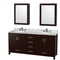 Wyndham Sheffield 72" Double Bathroom Vanity In Espresso White Carrara Marble Countertop Undermount Oval Sinks And Medicine Cabinets WCS141472DESCMUNOMED