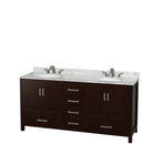 Wyndham Sheffield 72" Double Bathroom Vanity In Espresso White Carrara Marble Countertop Undermount Oval Sinks and Medicine Cabinets WCS141472DESCMUNOMED