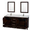 Wyndham Sheffield 72" Double Bathroom Vanity In Espresso White Carrara Marble Countertop Undermount Square Sinks and 24" Mirrors WCS141472DESCMUNSM24