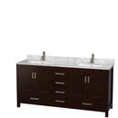 Wyndham Sheffield 72" Double Bathroom Vanity In Espresso White Carrara Marble Countertop Undermount Square Sinks and Medicine Cabinets WCS141472DESCMUNSMED