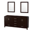 Wyndham Sheffield 72" Double Bathroom Vanity In Espresso No Countertop No Sinks And 24" Mirrors WCS141472DESCXSXXM24