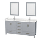 Wyndham Sheffield 72" Double Bathroom Vanity In Gray With Carrara Cultured Marble Countertop Undermount Square Sinks And 24" Mirrors WCS141472DGYC2UNSM24