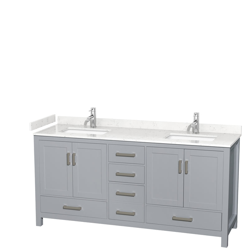 Wyndham Sheffield 72" Double Bathroom Vanity In Gray With Carrara Cultured Marble Countertop Undermount Square Sinks And No Mirror WCS141472DGYC2UNSMXX